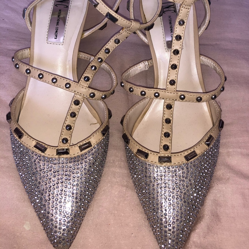 Silver rhinestone heels